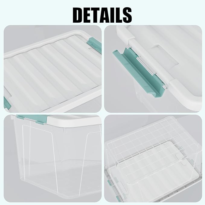 Loiycg 35 Quart Clear Lidded Storage Bins, Plastic Latching Organizer Boxes, 6 Pack