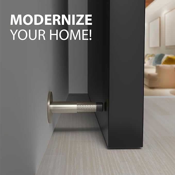Mega Handles Knurled Baseboard Door Stopper - Heavy Duty Door Stoppers for Bottom of Door, Zinc Alloy Door Stops with Rubber Tip - Satin Nickel