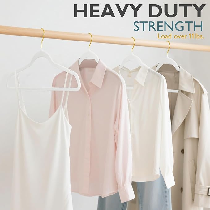 ManGotree Velvet Coat Hangers with 360° Swivel Gold Hook, Non-Slip Felt Suit Hangers, Ultra-Thin Space Saving Clothes Hanger for Jacket, Sweater, Shirt, Dress, Pants (66 Pack, White)