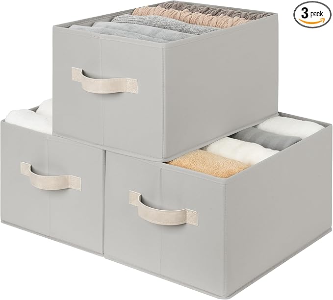 StorageWorks Storage Baskets for Shelves, Fabric Storage Bins, Closet Organization and Storage Baskets, Organizer Bins for Clothes, Light Gray, Large, 3-Pack
