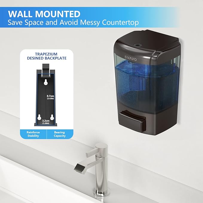 SVAVO Wall Mounted Soap Dispenser Kitchen Bathroom Manual Soap Dispenser Refillable Hand soap Dispenser for Liquid Contianers Shampoo Gel Chamber for Household Commerical 23.7oz (700ml) ABS