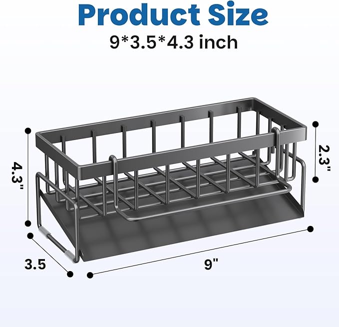 BREIS Kitchen Sink Caddy Organizer with Rag Holder,Self-Draining Sponge Holder for Countertop Soap Dispenser Organizers and Storage Essentials,Kitchen Decor and Accessories