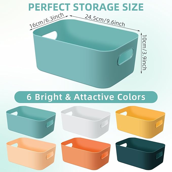 Wenqik 12 Pcs Plastic Storage Bins Storage Basket with Handles Toy Organizers and Storage Containers for Home Cupboard Kitchen Office Bathroom Pantry Organization Box(Bright, 9.6 x 6.3 x 3.9 Inch)