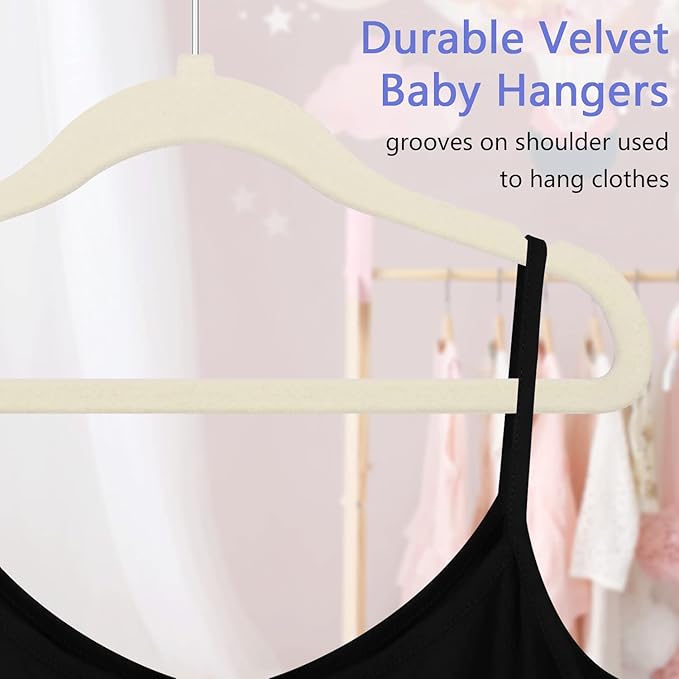 GoodtoU Kids Velvet Hangers Baby Hangers for Closet 20 Pack Non Slip Childrens Infant Hanger Beige