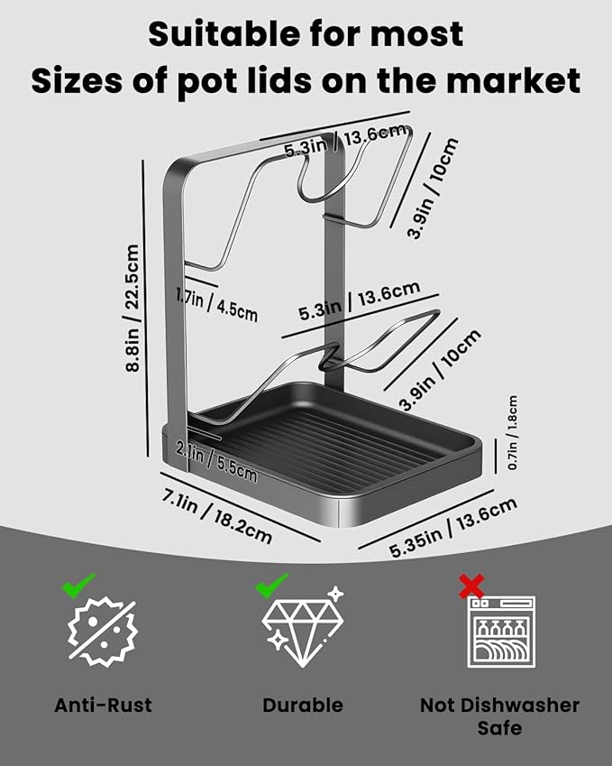 Pot Lid Organizer Holder While Cooking Kitchen Storage Rack Countertop for Inside Cabinet Spoon and Cover Pans Rest with Pan Big Crockpot over the Stove Counter Top Shelf Crock Container
