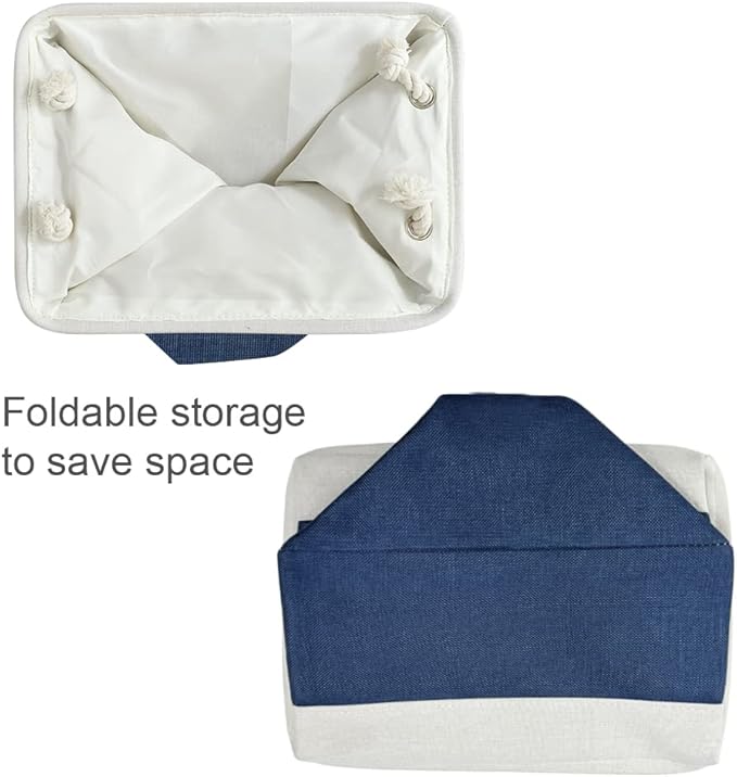 Sacyic Organization and Storage Bins for Shelves - 2 Pack 17X15X12 inch Canvas Storage Cubes Collapsible Baskets for Organizing with Handles, Storage Box for Cloth Decorative (White & Blue)