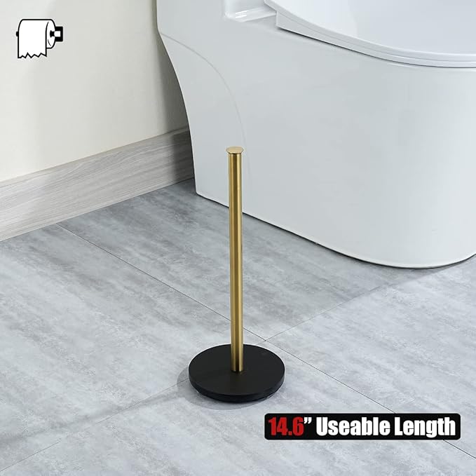 JQK Toilet Paper Storage Stand Gold, 304 Stainless Steel Thicken 0.8mm Tissue Reserve Holder Dispenser for Bathroom, Brushed Gold, TPS180-BG
