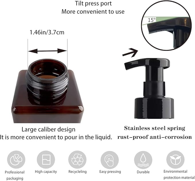 2 Pack Foaming Soap Dispenser 15oz Refillable Foam Liquid Hand Soap Empty Plastic Pump Bottle Container for Bathroom Vanities, Kitchen Sink, Hospital, Clinic, Amber Brown 450ml