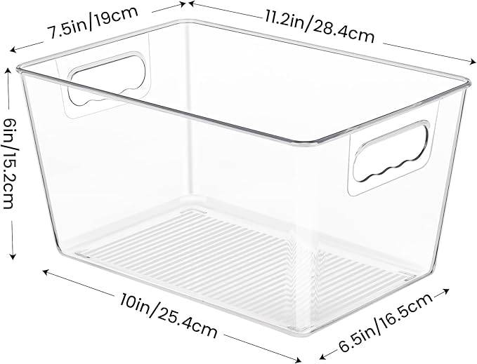 YIHONG 12 Pack Clear Pantry Organizer Bins, Plastic Containers with Handle for Kitchen,Freezer,Cabinet,Closet,Bathroom Under Sink Storage