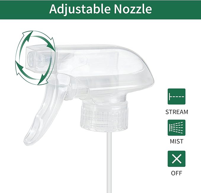 HOMBYS 8 Pack Clear Trigger Sprayers Replacement Spray Nozzles with Mist Stream Sprayer for 8oz/16oz Glass Spray Bottles for Home, Kitchen, Garden and Office,Cleaning Solutions-Quality Sprayer