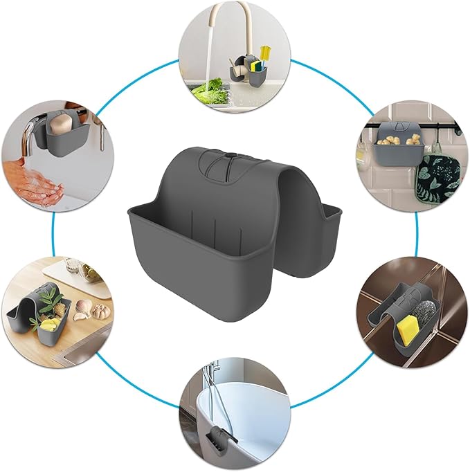 1Pc Silicone Sponge Holder for Kitchen Sink, Saddle Caddy Organizer Rack, Sponges Holder Over Faucet, Hanging Kitchen Sink Organizer Accessories Rack Basket- (Dark Grey)