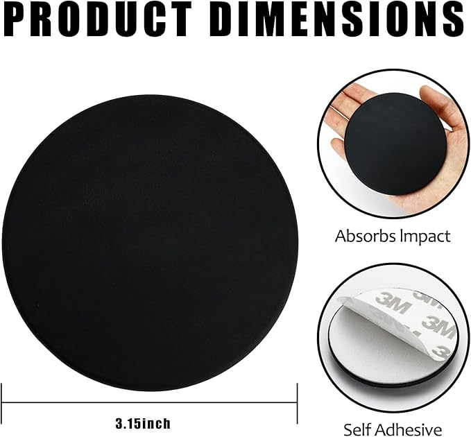 3.15" Large Wall Door Handle Stopper, 8PCS Black Self Adhesive Wall Protector Rubber Door Bumpers, Solution for Stopping Damage from Doors Knobs, Shock Absorbent and Noise Reduction