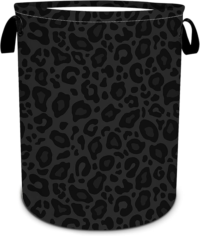 Laundry Hamper, Grey and Black Leopard Print Laundry Basket, Oxford Waterproof Foldable Clothes Storage Bin, Toy Organizer Basket for Bathroom/Household/College Dorms 15.7"x19.6"