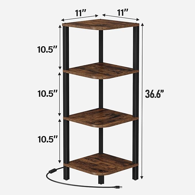 TUTOTAK Corner Shelf, 4-Tier Corner Bookshelf for Small Space, Narrow Display Corner Shelf Stand with Storage Rack, for Living Room, Bedroom, Rustic Brown BS08BB004L