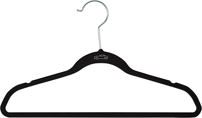 Simplify 100 Pack Kids Velvet Hangers | Slim | Non-Slip Design | Space Saving | Childrens Clothes | Shirts | Pants | Dresses | Baby Nursery | Closet Storage & Organization | Black