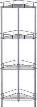 4 Tier Floor Standing Corner Shower Caddy Organizer Shelf with Hooks, Bathroom Shelves Stand Rack, Dark Gray