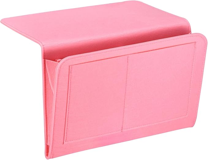 PATIKIL 13in Bedside Caddy, Bed Caddy Bedside Organizer Hanging 5 Pocket Soft Felt Bed Pockets Bedside Storage Organizer Remote Control Holder for Bedroom Phones Glasses, Pink