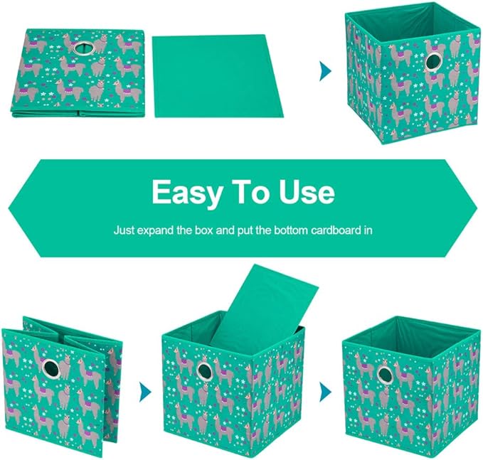 Fabric Strorage Cubes Box Basket Bins Foldable 10x10x10 Inch Emerald Green Alpaca Pattern for Closet Organizer Inserts Drawers ,QY-SC16-6