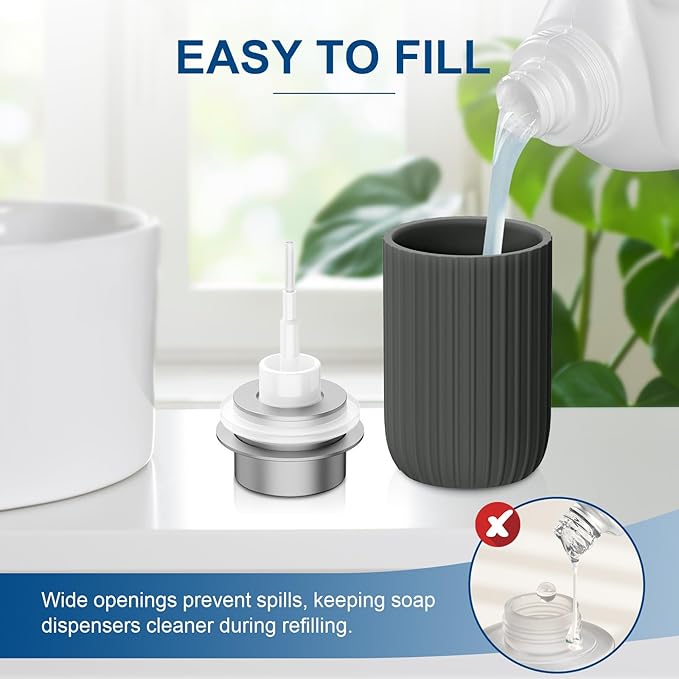 Ceramic Foaming Soap Dispenser, 12 oz Bathroom Foam Hand Soap Dispenser, Refillable Lotion Soap Dispenser with Removable Pump for Kitchen Hand Wash Dispenser, Modern Home Decor (2Pack-Matte Grey)
