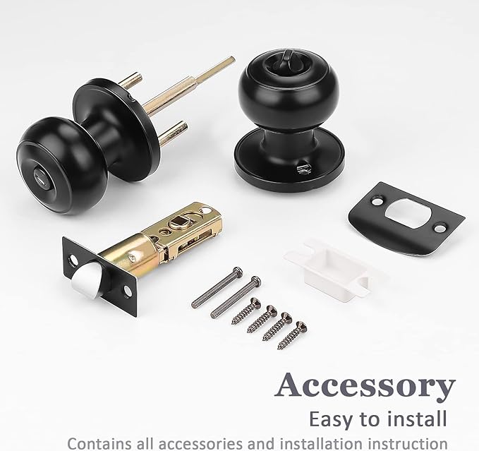 Probrico 6 Pack Round Privacy Door Knob(Thumb Turn Lock on The Inside), Keyless Doorknobs Interior/Exterior Lockset,Privacy Knobs for Bedroom/Bathroom,Black Modern Design Door Hardware
