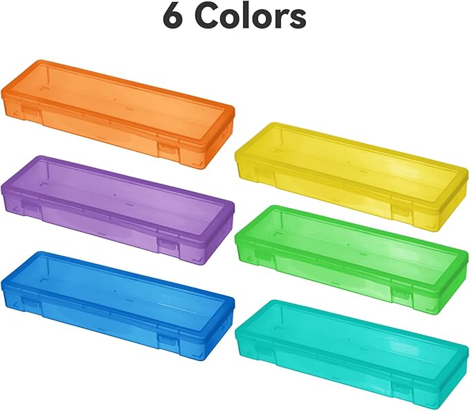 novelinks Plastic Clear Storage Containers for Organizing, Craft Storage Organizers and Stackable Storage Bins with Lids for Pencil Box, Bead, Cookie Cutter, Board Game (6 Pack Large -Color)