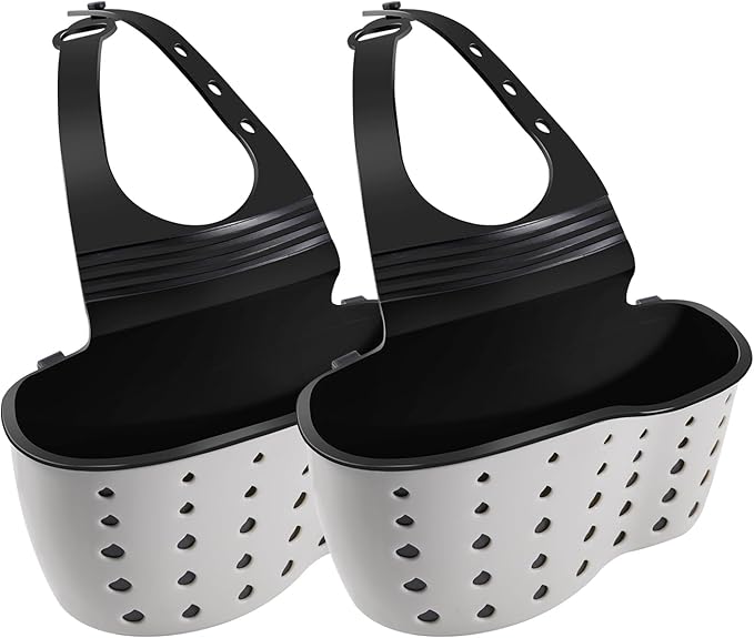 Kitchen Sink Caddy Sponge Holder for Kitchen Sink Accessories Organizer Dish Sponge Holder Ajustable Strap Faucet with Drain Holes for Drying (2 pcs Beige)