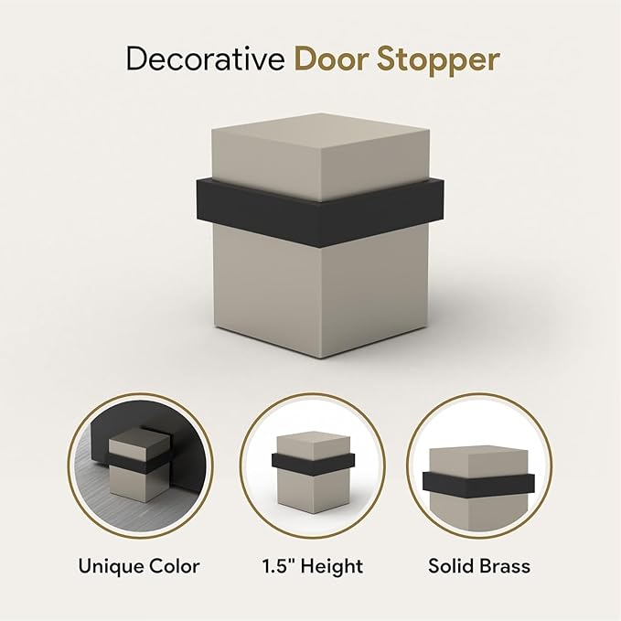 Mega Handles Square Floor Door Stopper, Quickly Installed Wall Protector Stopper, Wall Protectors from Door Knobs, Floor Door Stop with Mounting Hardware Included - Satin Nickel - 1.5 Inch