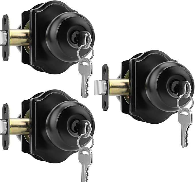 Haidms Keyed Entry Black Door Knob Interior, Exterior Locking Door Knobs, Matte Black Exterior Doorknobs with Lock and Key, 3 Pack