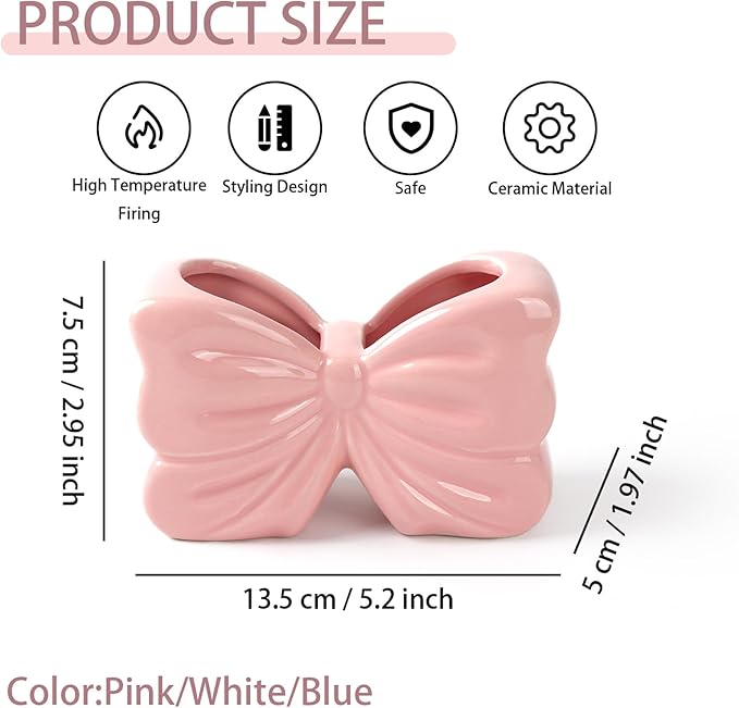 Bow Toothbrush Holder， 2-Slot Toothbrush and Toothpaste Holder Cute Toothbrush Holder Set, Bathroom Counter Organizer for Bathroom，Electric Toothbrushes, Floss, Razors - Pink