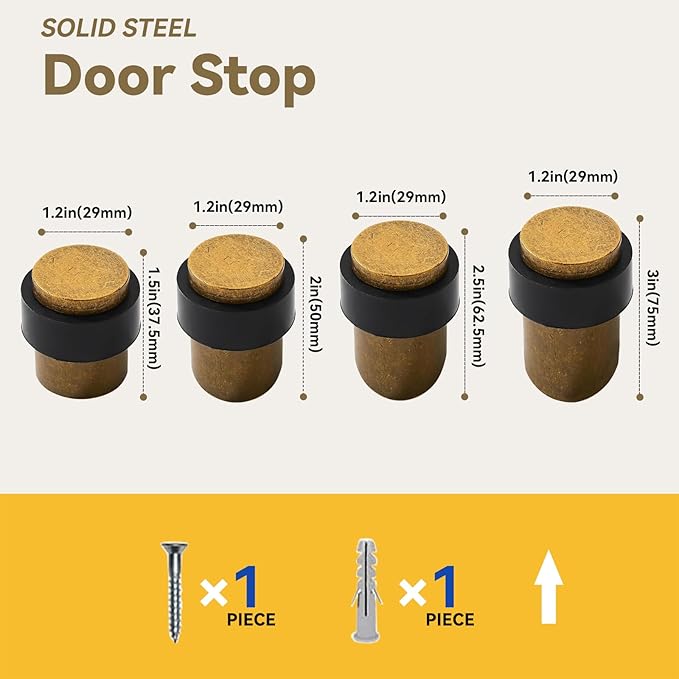 KHTUMEWARE 10 Pack 1-1/2 in Floor Door Stopper,Antique Brass Door Stop,Wall Protector Commercial Door Bumper Wedge Decorative Cylindrical Install Door stoppers on The Floor