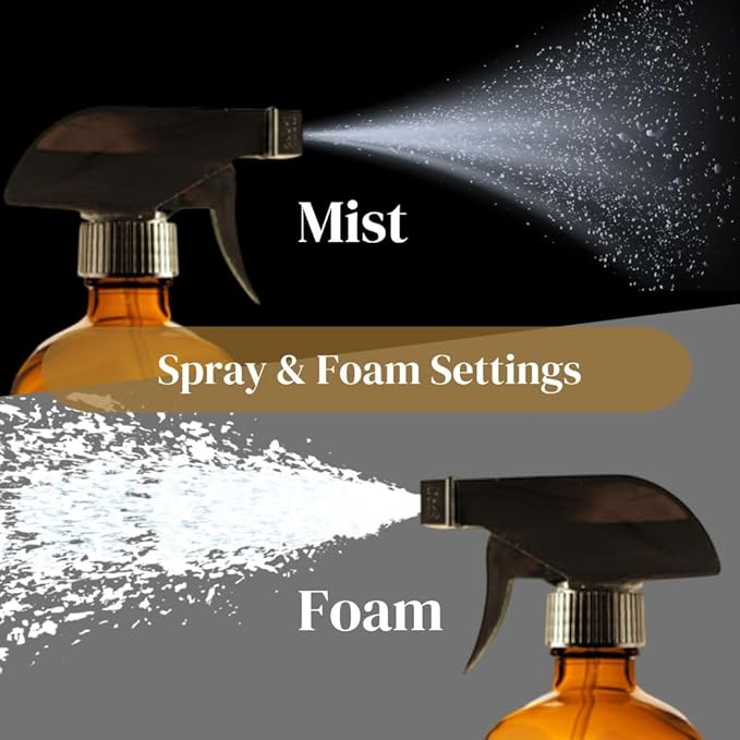 360° Heavy Duty Spray Bottle 32oz (2 Pack) | Upside Down Spray Bottles | All Purpose Plastic Amber Spray Bottles