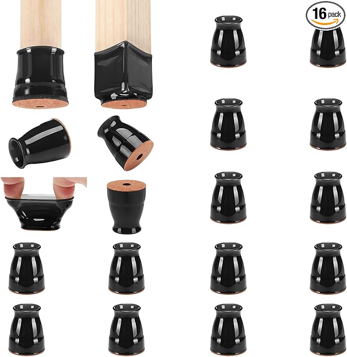 CHUNZEXI 16 Pack Extra Small Chair Leg Floor Protectors for Hardwood Floors, Silicone Felt Covers Pads Caps, Protect Wood Furniture Feet Floors Noise Reduce and Scratch (Universal X-Small & Black)