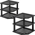 3 Tier Bamboo Corner Shelf(2 Pack),Dish Drying Rack,Plate Organizer,Kitchen Spice Rack for Countertop and Cabinet(Black)