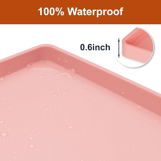 Extra Thick Silicone Mat Waterproof with Raised Edge 34" x 22", Under Sink Mat for Kitchen & Bathroom, Kitchen Cabinet Liner, Multi-Purpose for Storage & Protection, Pink