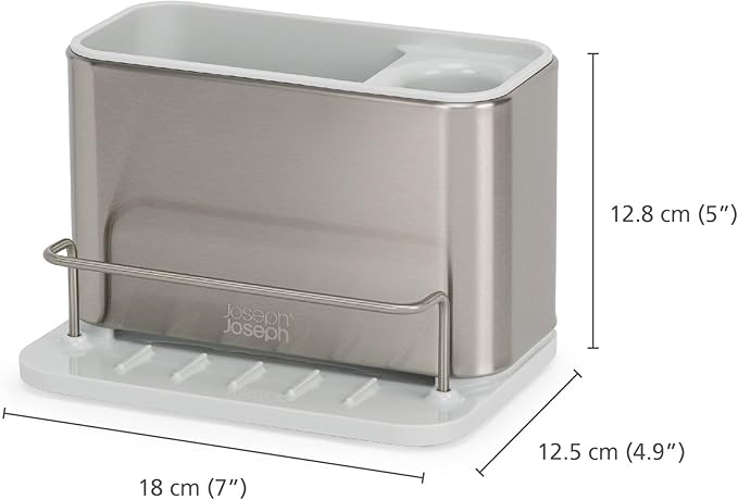 Joseph Joseph Surface Stainless Steel Caddy Sink Area Organizer and Sponge Holder, Stone