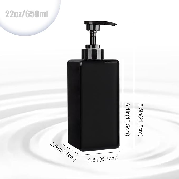 Hand Soap Dispenser, Plastic Pump Bottles, Refillable Empty Lotion Dispenser Liquid Container for Bathroom Kitchen College Dorm, 22 oz 2 Pack Black