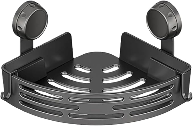 HIDEZHI Triangle Suction Cup Shower Caddy, Suction Cup Corner Shower Shelf, No-Drill Bathroom Corner Caddy, Triangle Suction Cup Corner Shelves, Removable Wall Storage Rack (Black)