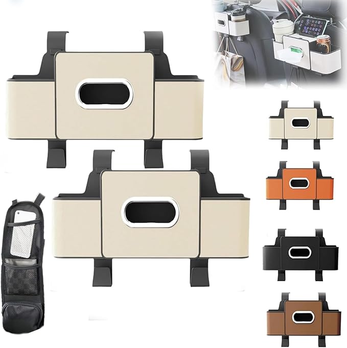 Car Organizers and Storage Box, Car Organizers and Storage Box Behind Set, 4 in 1 Multifunctional Cars Organizer and Storage Back Seat for Hold Phone, Drinks, Handbag, Universal Fit (White*2)