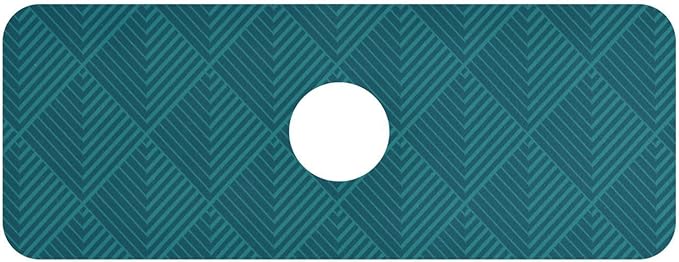 Kitchen Sink Splash Guard 1 PC 14.7 Inch Sink Faucet Mat Splash Guard for Bathroom Countertop Water Absorbent Foldable Cuttable Soft Washable Dark Green Geometric Art