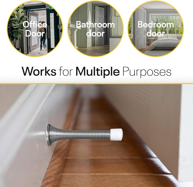 Door Stoppers for Wall – Spring Door Stopper with Rubber Tip – 3-1/4" – Pack of 4 – Doorstop – Ideal for Home, Offices, Schools
