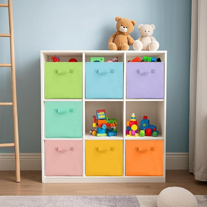 Easi Storage Cubes, 11 Inch Storage Bins, Set of 3, Foldable Fabric Cube Storage Organizer With Handles, Closet Cube Storage Bins, Collapsible Cubby Storage Organizer for Shelves,Offices, Multi