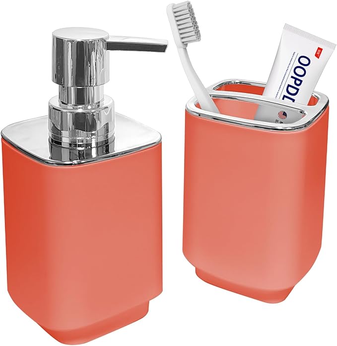2Pack Orange Bathroom Accessories Set, Bohemian Bathroom Sink Set, Contain Soap Dispenser, Toothbrush Holder, Bathroom Toothbrush Holder Set