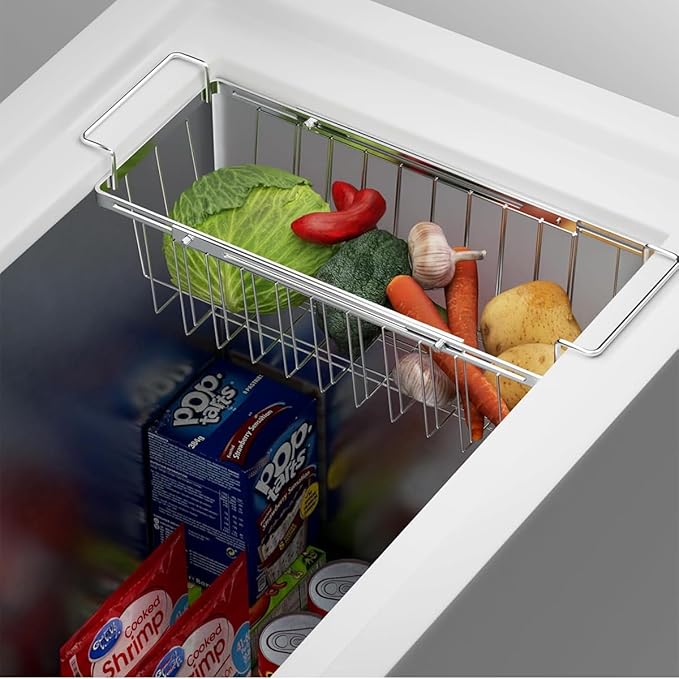 Orgneas Freezer Baskets for Chest Freezer, Capacity Expandable Deep Freezer Organizer Bins Adjustable From 16.5" to 26.5" Stainless Steel Wire Basket Storage with Hanging Handles