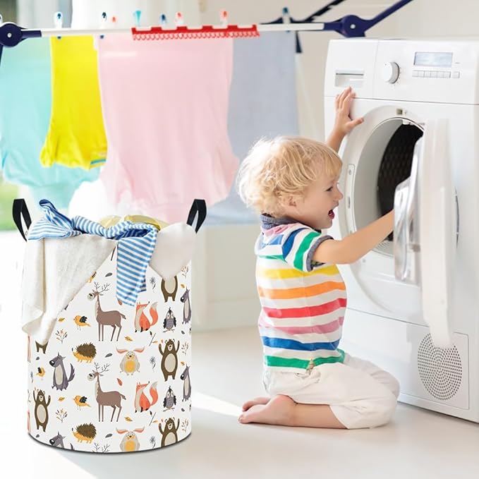 19.7" Laundry Basket,Kids Dirty Clothes Hamper,Waterproof Storage Bin,Room Decor,Gift Baskets,Nursery Hamper(Forest Animal)
