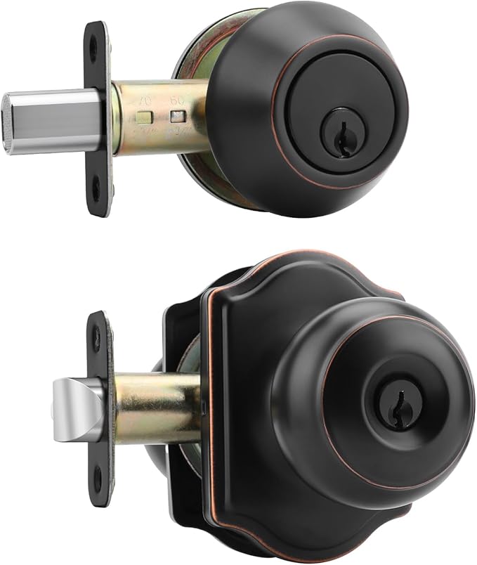 Haidms Exterior Deadbolt and Keyed Entry Bronze Door Knob Set, Keyed-Different Entry Front Door Knobs, Oil Rubbed Bronze Deadbolt Doorknob with Lock and Key(1 Pack)
