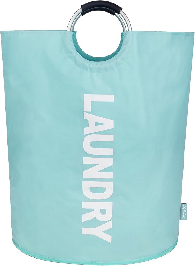 160L Large Laundry Basket, Collapsible Laundry Hamper with Padded Handles, Waterproof Laundry Bag, Tall Clothes Hamper Stand Up Well, Foldable Laundry Baskets for Easy Storage(Light Blue)