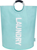 160L Large Laundry Basket, Collapsible Laundry Hamper with Padded Handles, Waterproof Laundry Bag, Tall Clothes Hamper Stand Up Well, Foldable Laundry Baskets for Easy Storage(Light Blue)