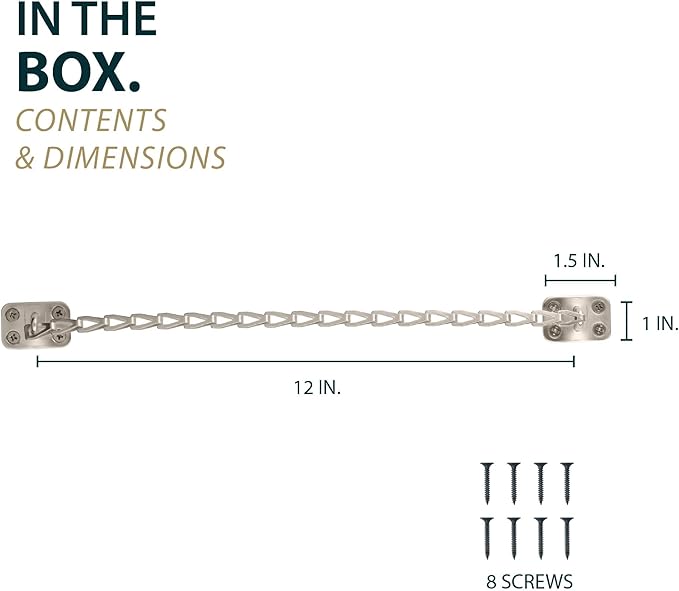 MEGA HANDLES Transom Door Chain 12-Inch, Door Chain Stopper for Transom Windows, Cabinet Door Restraint, Chain Lid Support, Durable Transom Window Hardware for Enhanced Safety - Satin Nickel