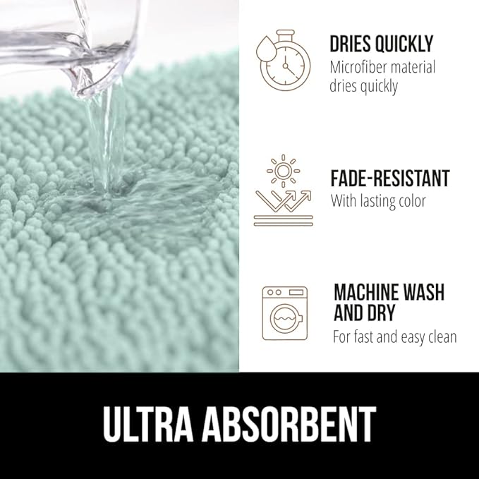 GORILLA GRIP Bath Rug Mat 48x24, Soft Absorbent Chenille, Quick Dry Microfiber Mats, Rubber Backing Washable Shower Floor Rugs, Bathmat Runner, US Designed Bathroom Home Decor Accessories Seablue