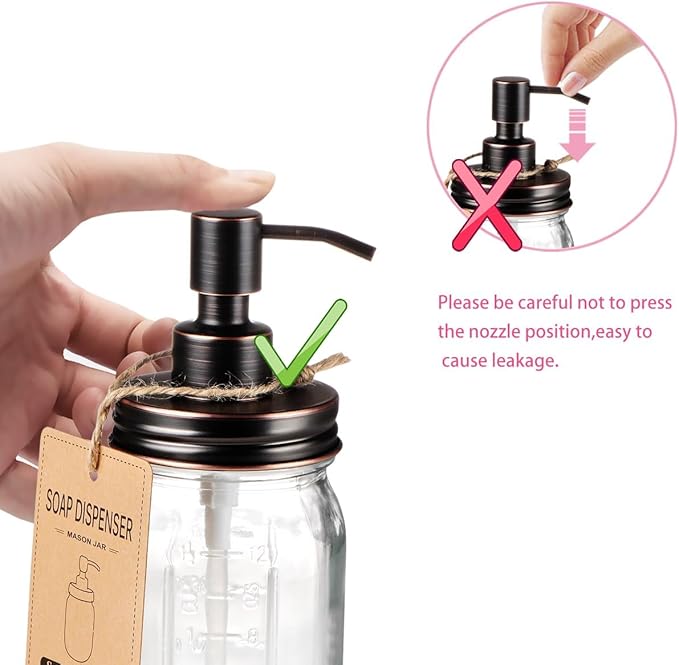 Amolliar Mason Jar Liquid Soap Dispenser, 16 OZ Lotion Glass Dispenser, Cute Farmhouse Decor for Kitchen, Bathroom, Refillable Dispenser for Hand Soap, Dish Soap, Lotion Soap, Oil Rubbed Bronze 1 Pack